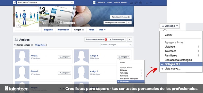 1Crea listas para separar tus contactos personales de los profesionales
