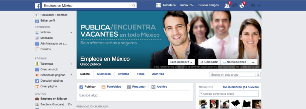 Ejemplo de Grupo para Reclutar en Facebook