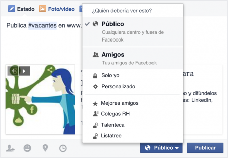 Boton definir privacidad en facebook