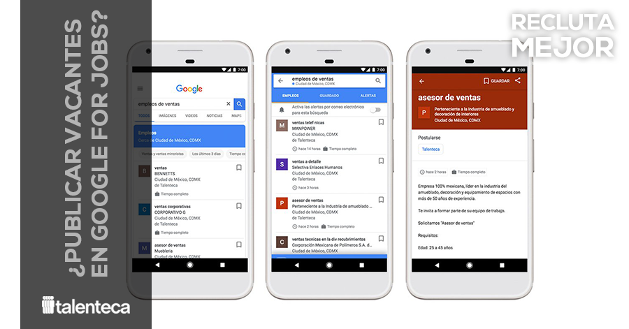 mockup de smartphones con resultados de vacantes de empleo_donde publicar vacantes